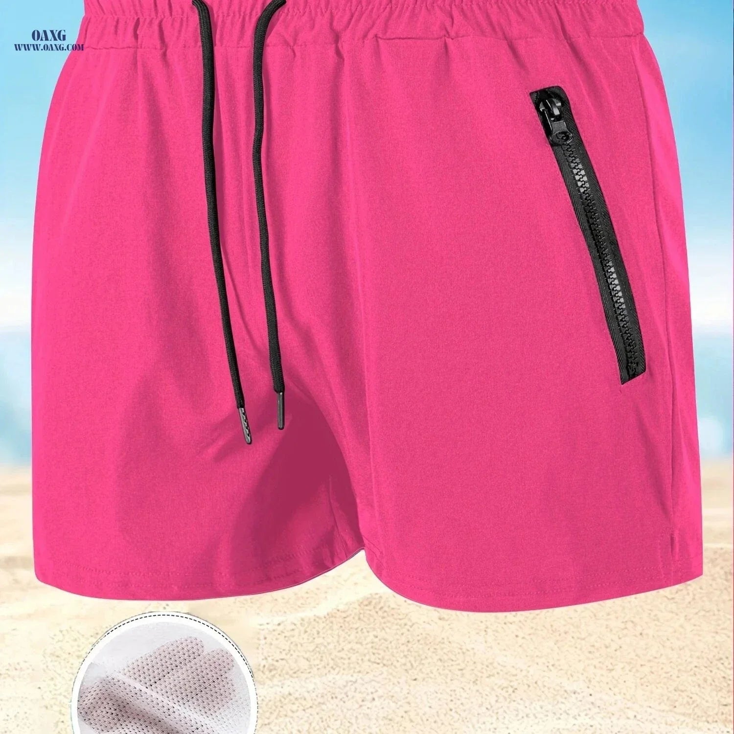 Men's Maroon Quick-Dry Swim Trunks - Casual Beach Shorts with Pockets