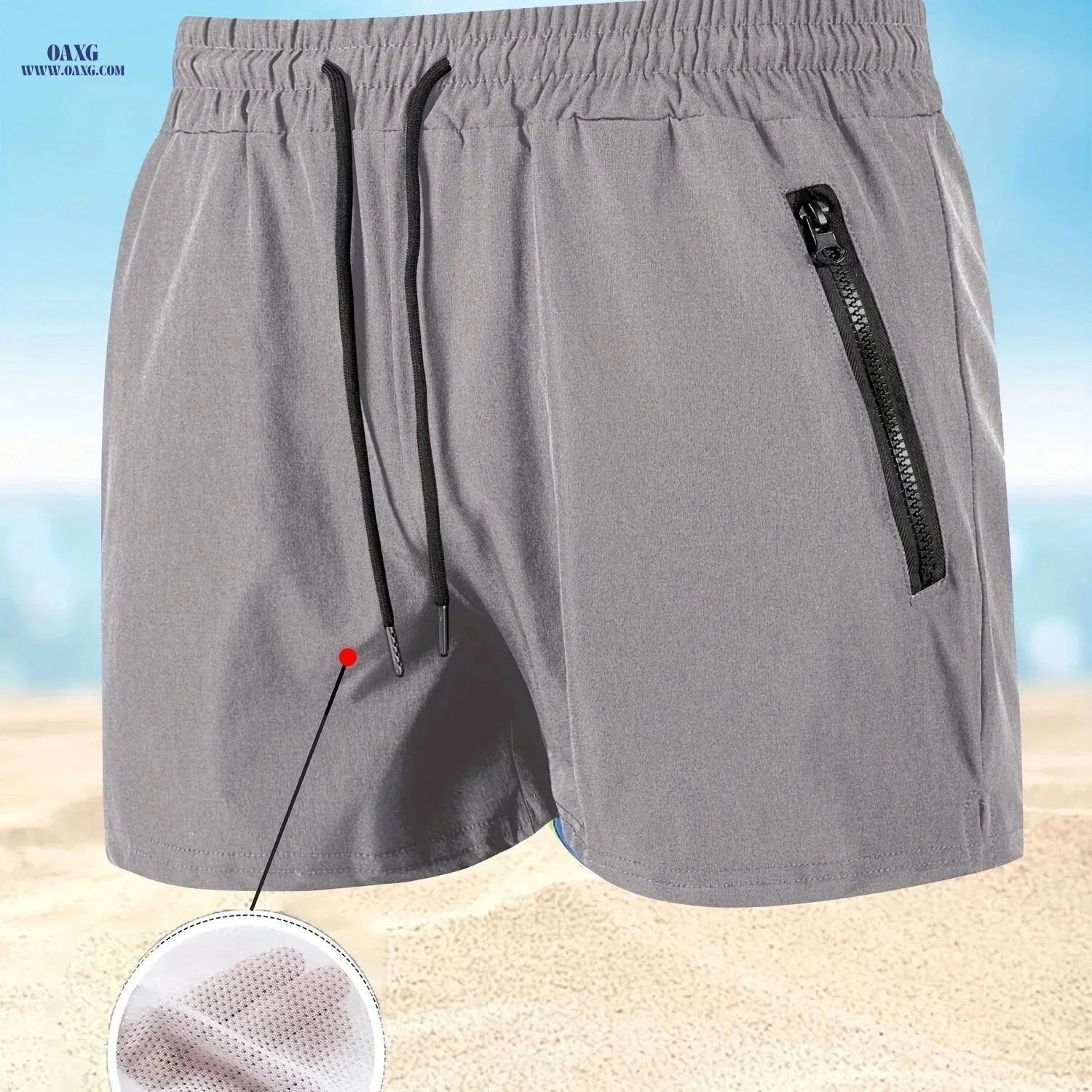 Men's Maroon Quick-Dry Swim Trunks - Casual Beach Shorts with Pockets