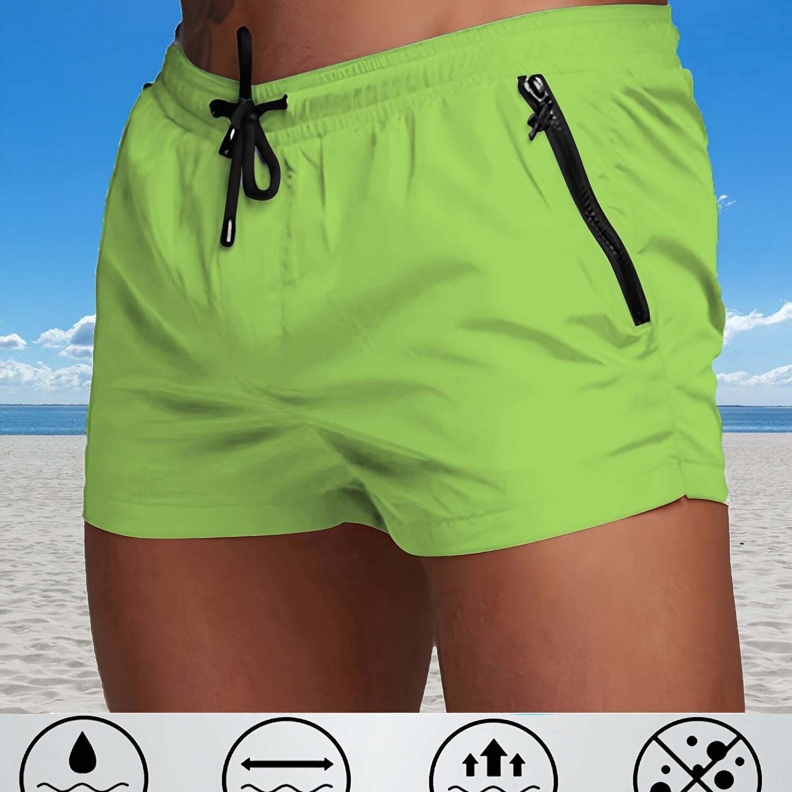 Men's Maroon Quick-Dry Swim Trunks - Casual Beach Shorts with Pockets