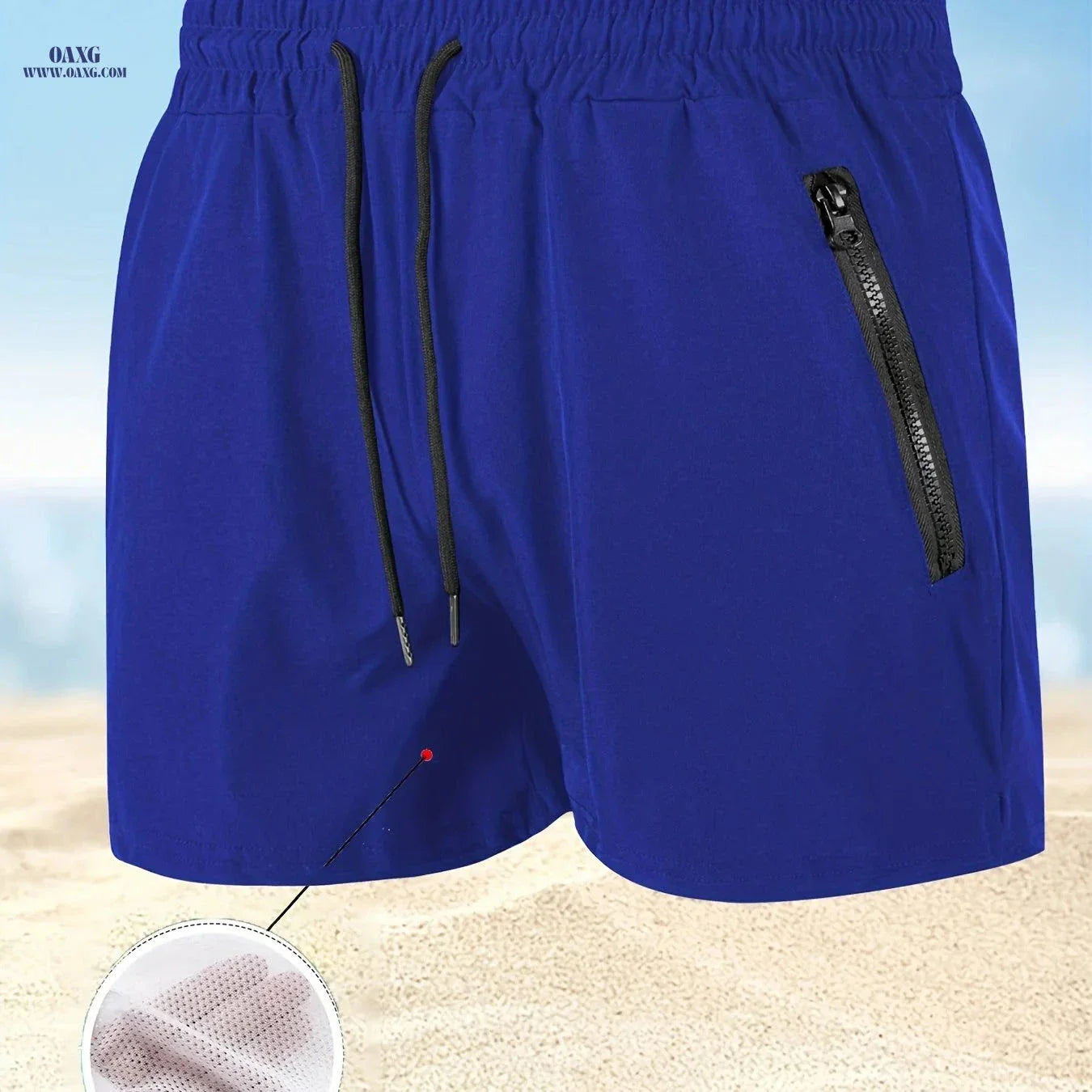 Men's Maroon Quick-Dry Swim Trunks - Casual Beach Shorts with Pockets
