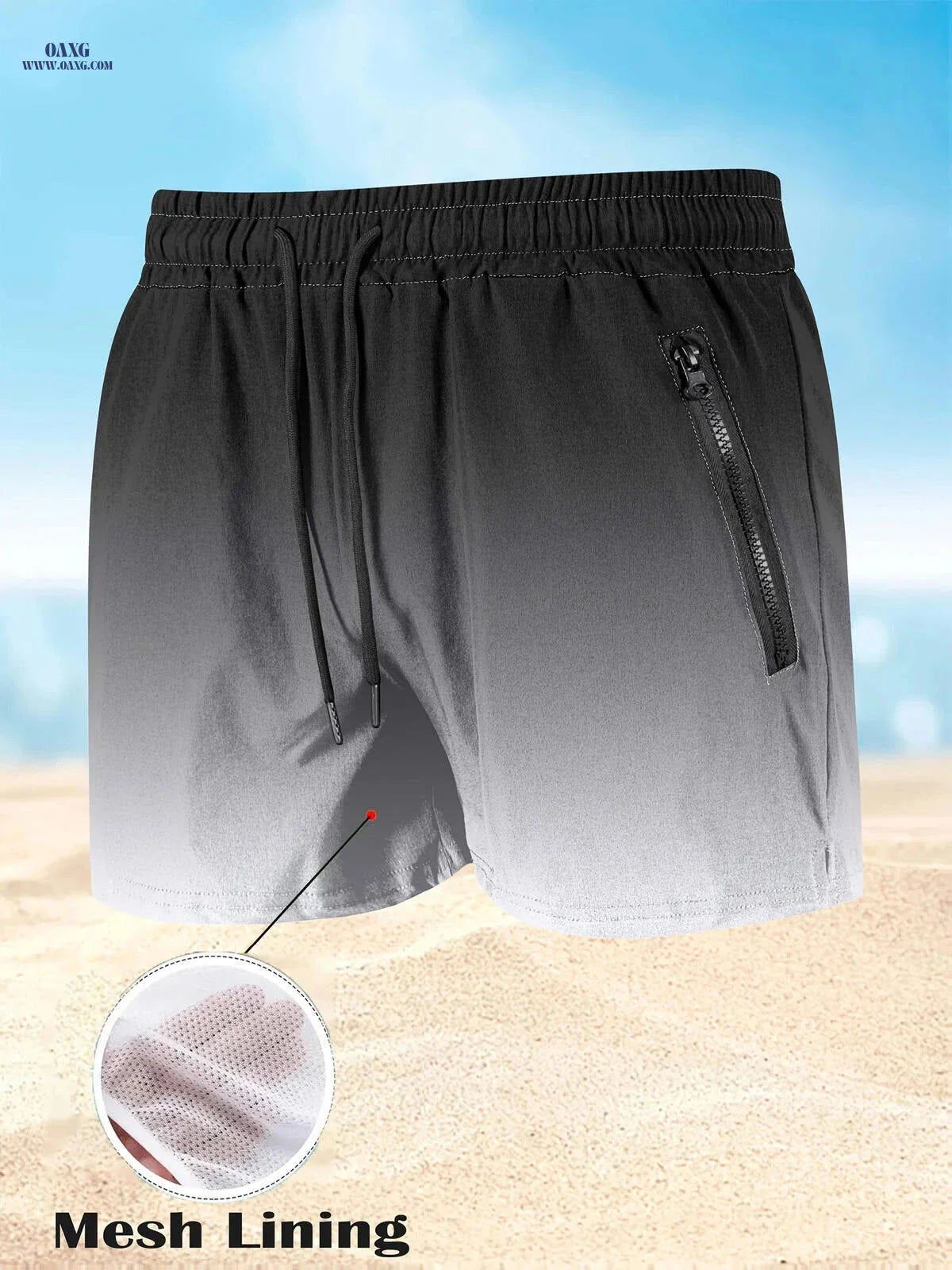 Men's Maroon Quick-Dry Swim Trunks - Casual Beach Shorts with Pockets