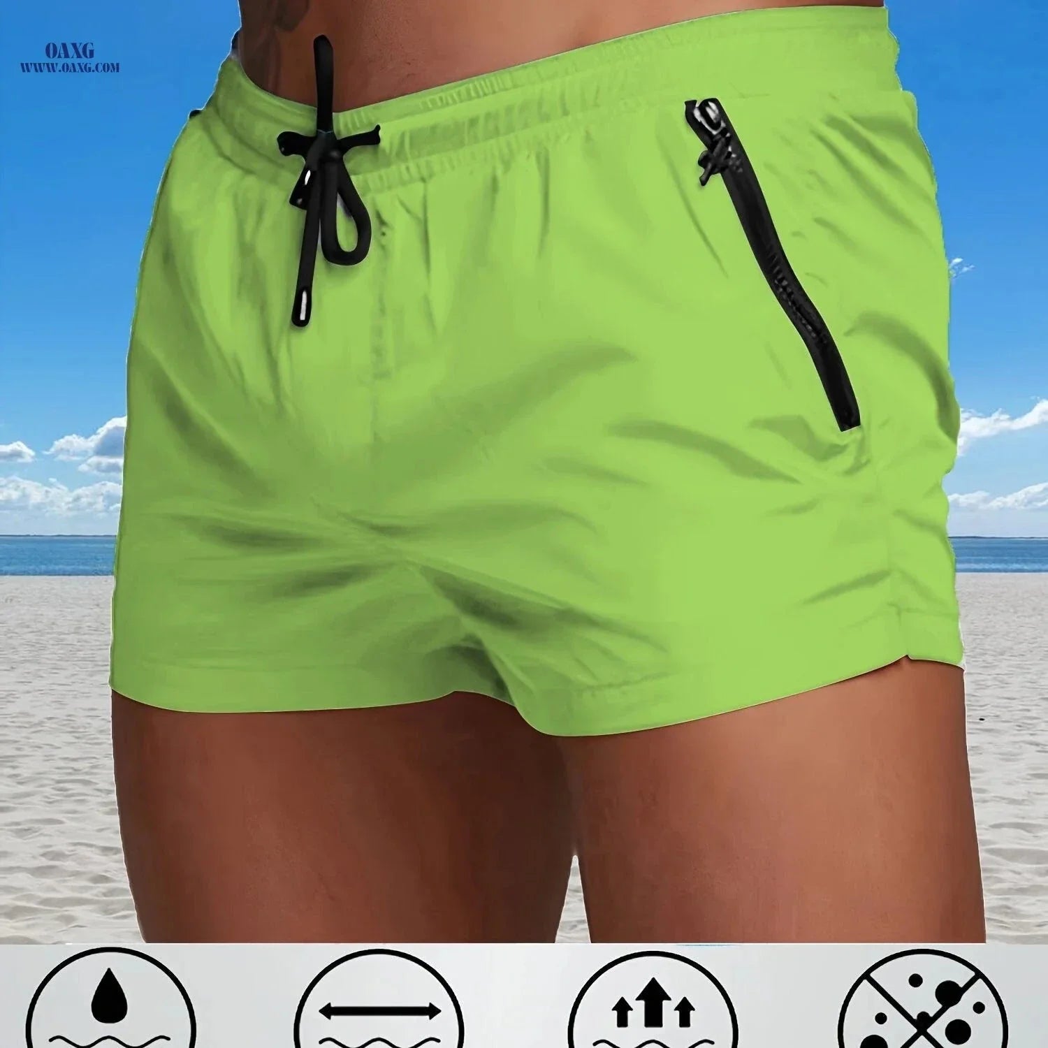 Men's Maroon Quick-Dry Swim Trunks - Casual Beach Shorts with Pockets