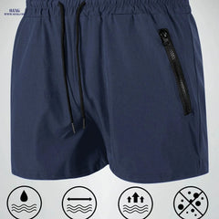 Men's Maroon Quick-Dry Swim Trunks - Casual Beach Shorts with Pockets