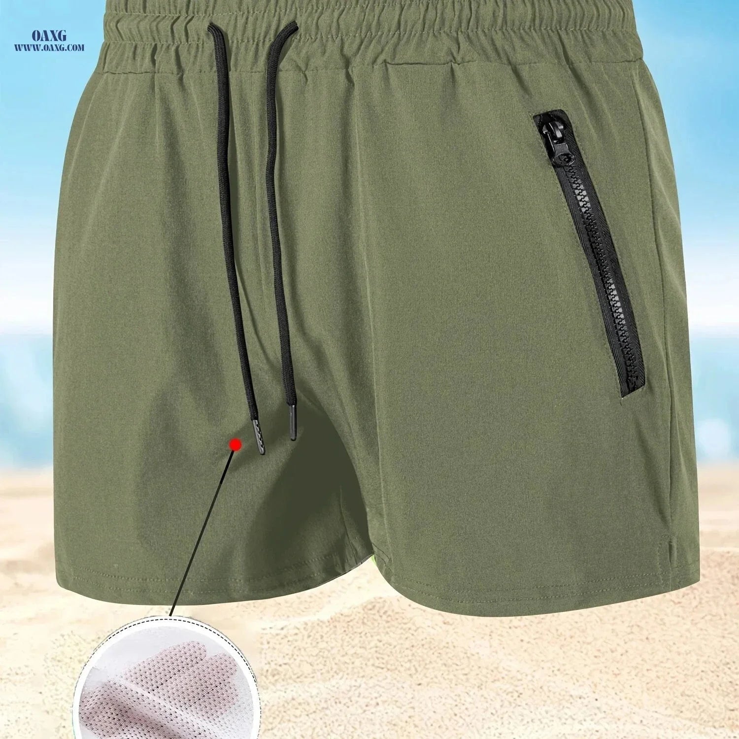 Men's Maroon Quick-Dry Swim Trunks - Casual Beach Shorts with Pockets