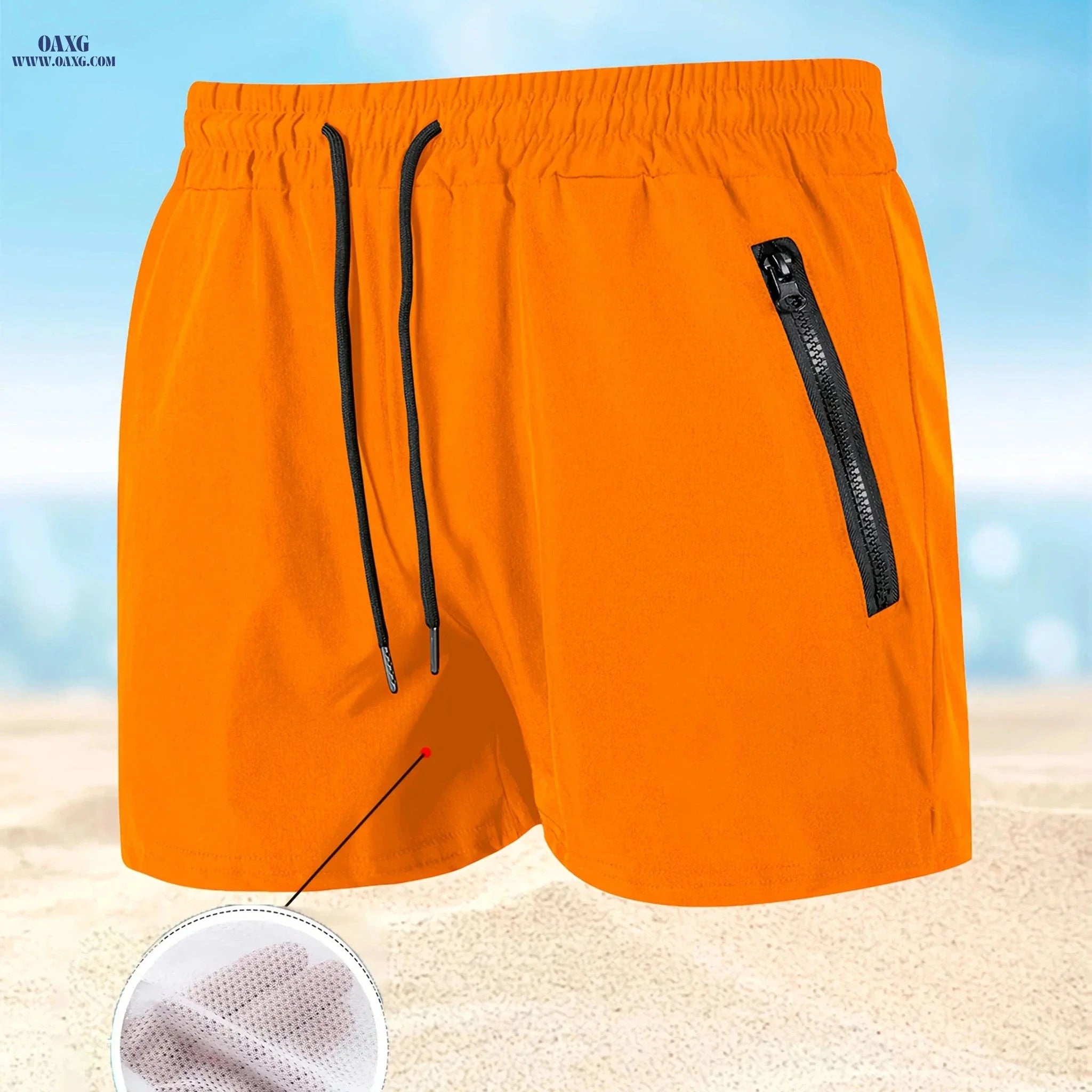 Men's Maroon Quick-Dry Swim Trunks - Casual Beach Shorts with Pockets