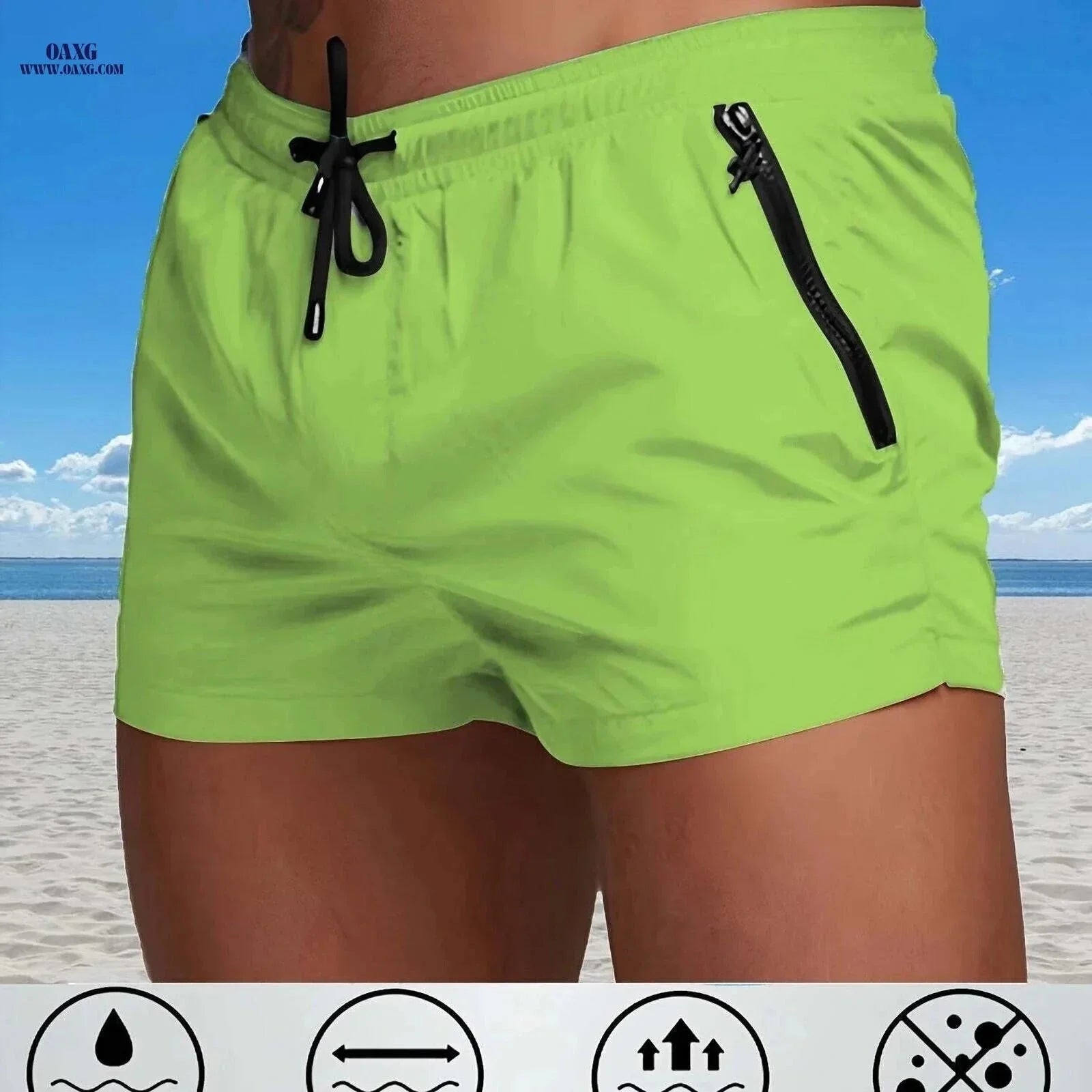 Men's Maroon Quick-Dry Swim Trunks - Casual Beach Shorts with Pockets