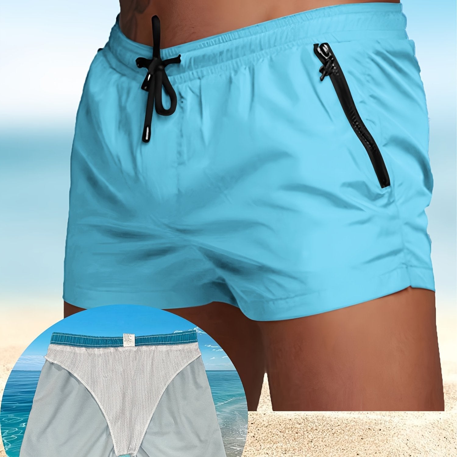 Men's Maroon Quick-Dry Swim Trunks - Casual Beach Shorts with Pockets