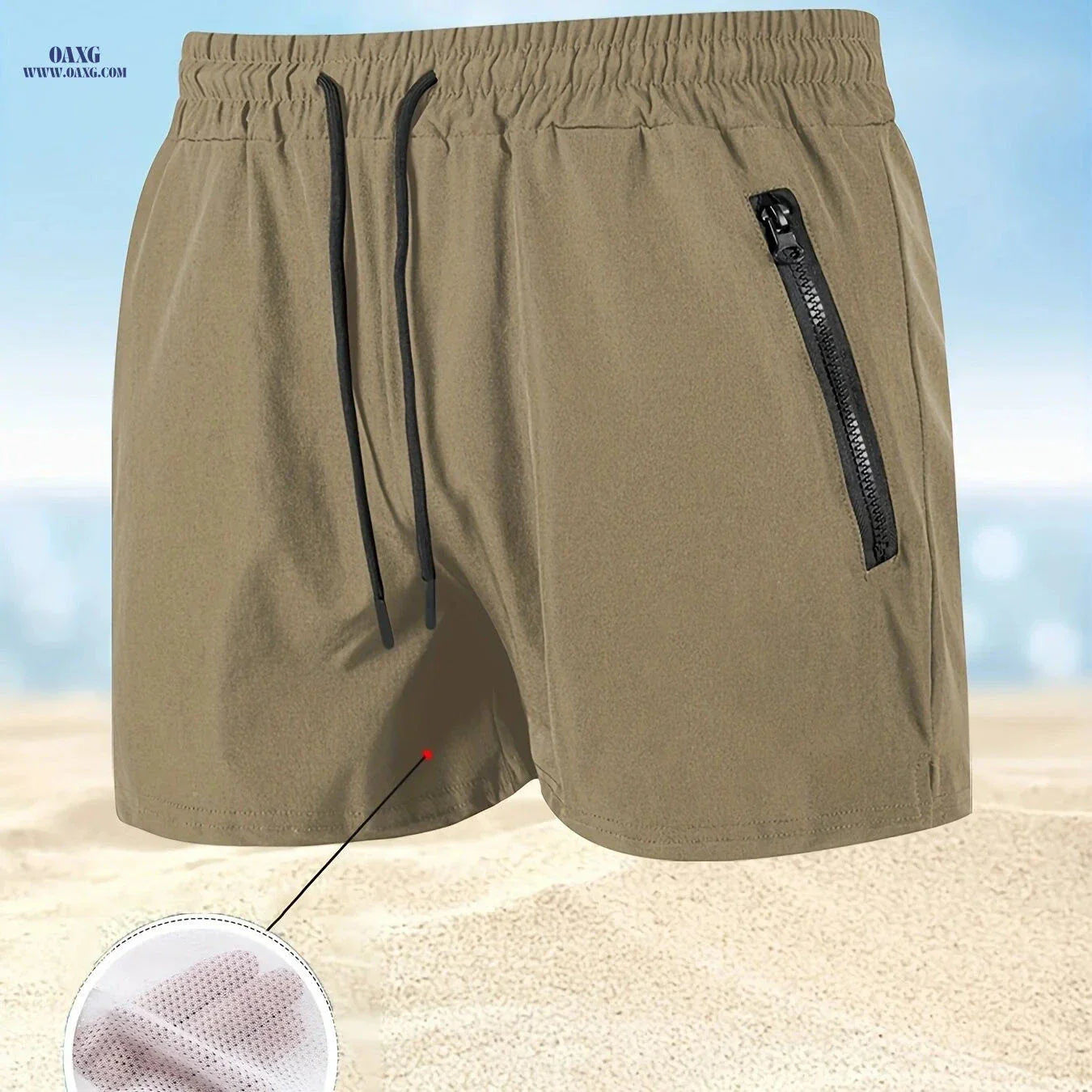 Men's Maroon Quick-Dry Swim Trunks - Casual Beach Shorts with Pockets