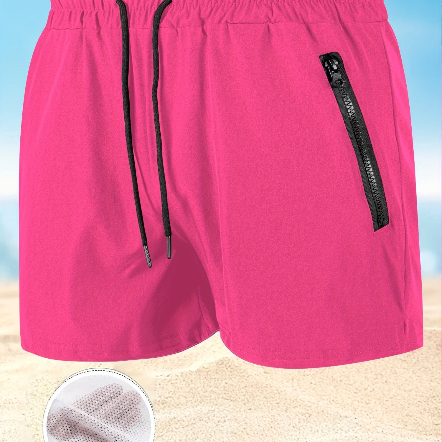 Men's Maroon Quick-Dry Swim Trunks - Casual Beach Shorts with Pockets