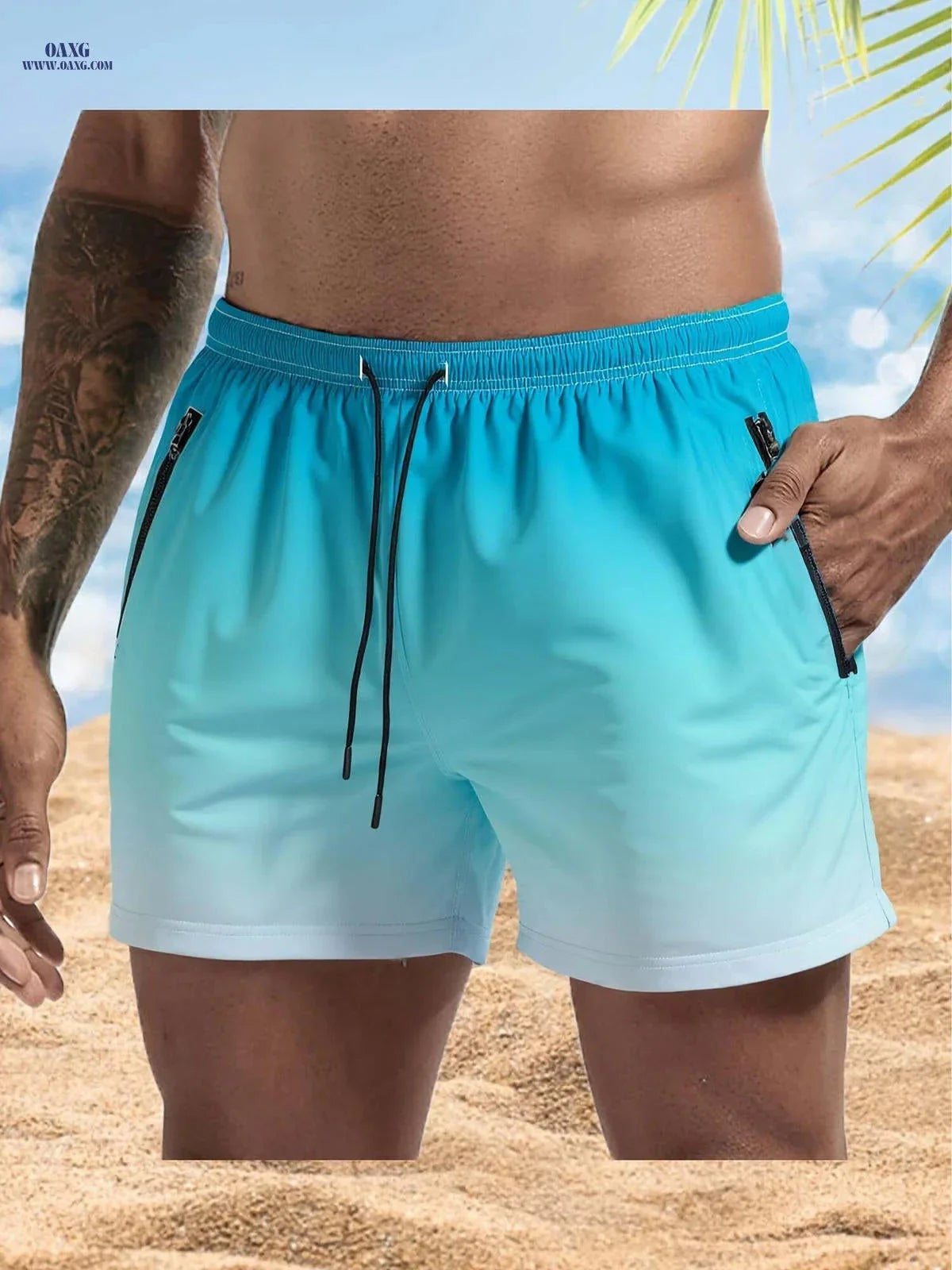 Men's Maroon Quick-Dry Swim Trunks - Casual Beach Shorts with Pockets