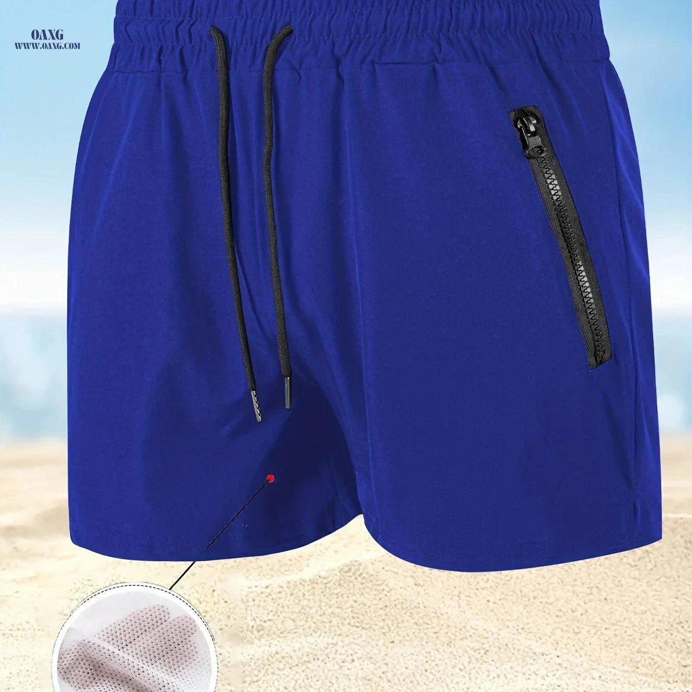 Men's Maroon Quick-Dry Swim Trunks - Casual Beach Shorts with Pockets