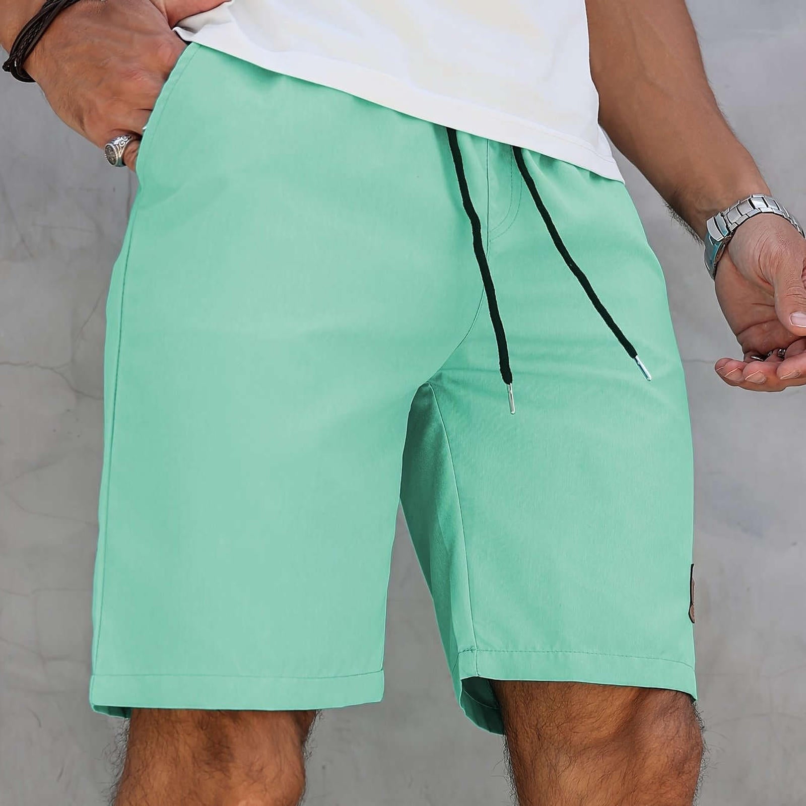 Men's Mint Green Athletic Shorts - Quick-Dry, Drawstring Pockets