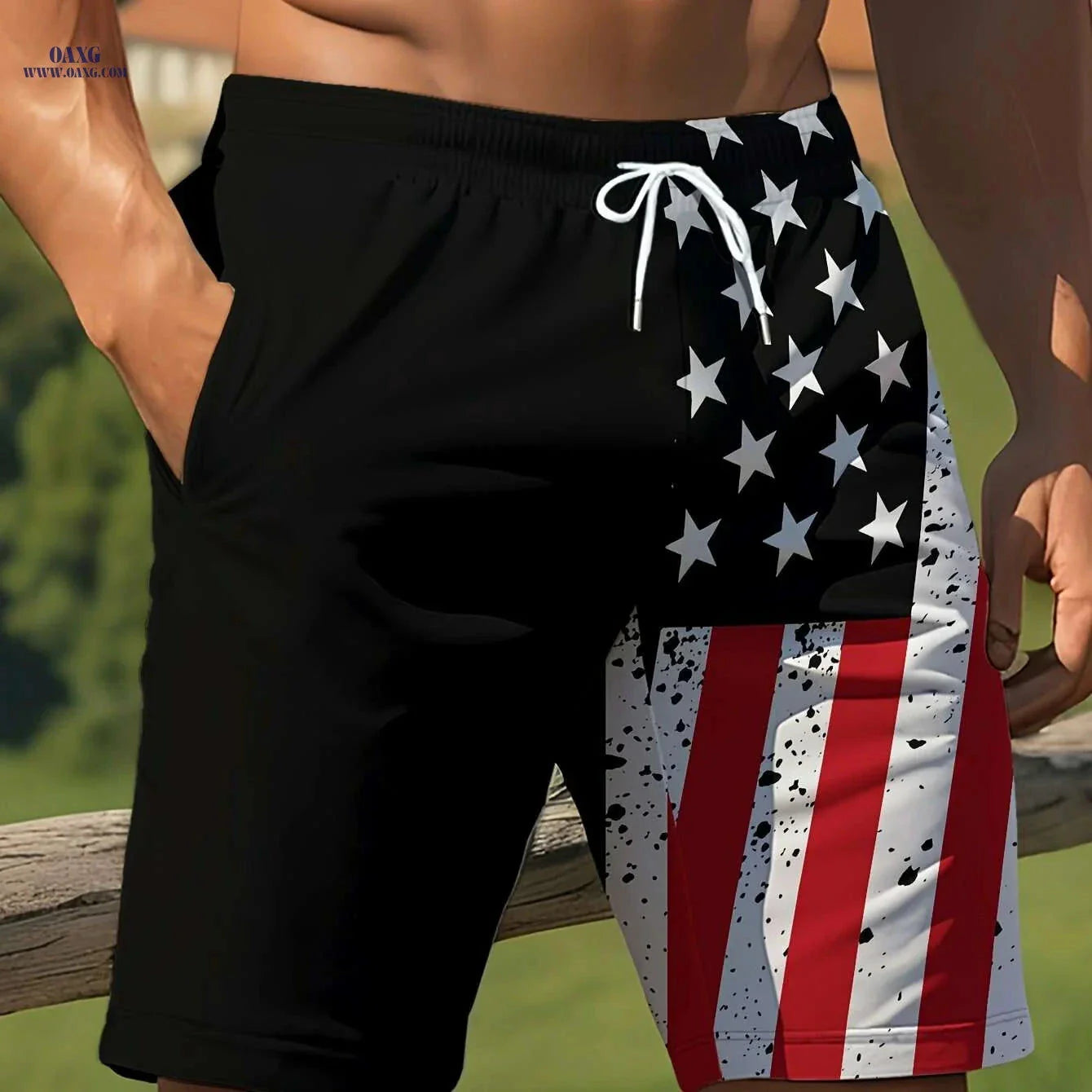 Men's Patriotic American Flag Shorts - High-Stretch Casual Wear