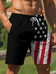 Men's Patriotic American Flag Shorts - High-Stretch Casual Wear