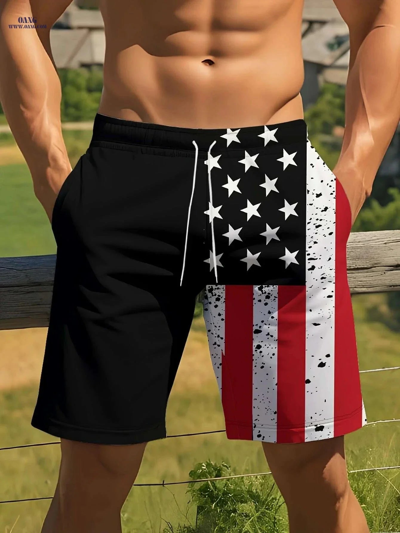 Men's Patriotic American Flag Shorts - High-Stretch Casual Wear