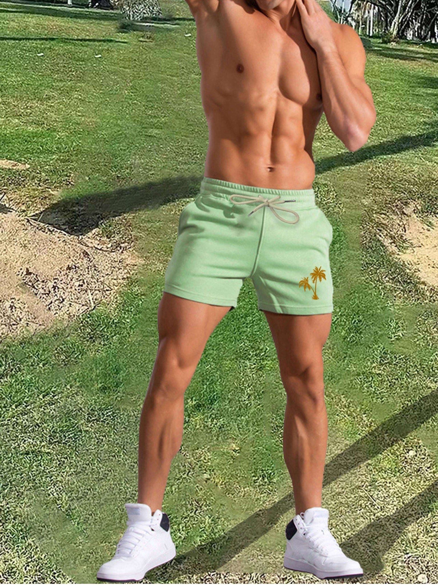 Men's Pink Palm Tree Print Shorts - Casual Summer Style with Pockets