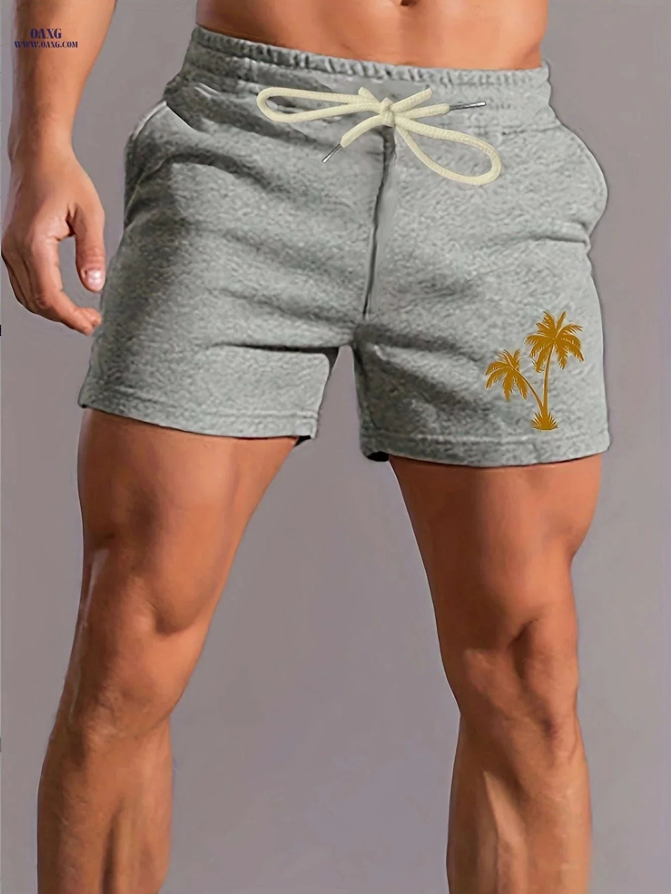 Men's Pink Palm Tree Print Shorts - Casual Summer Style with Pockets