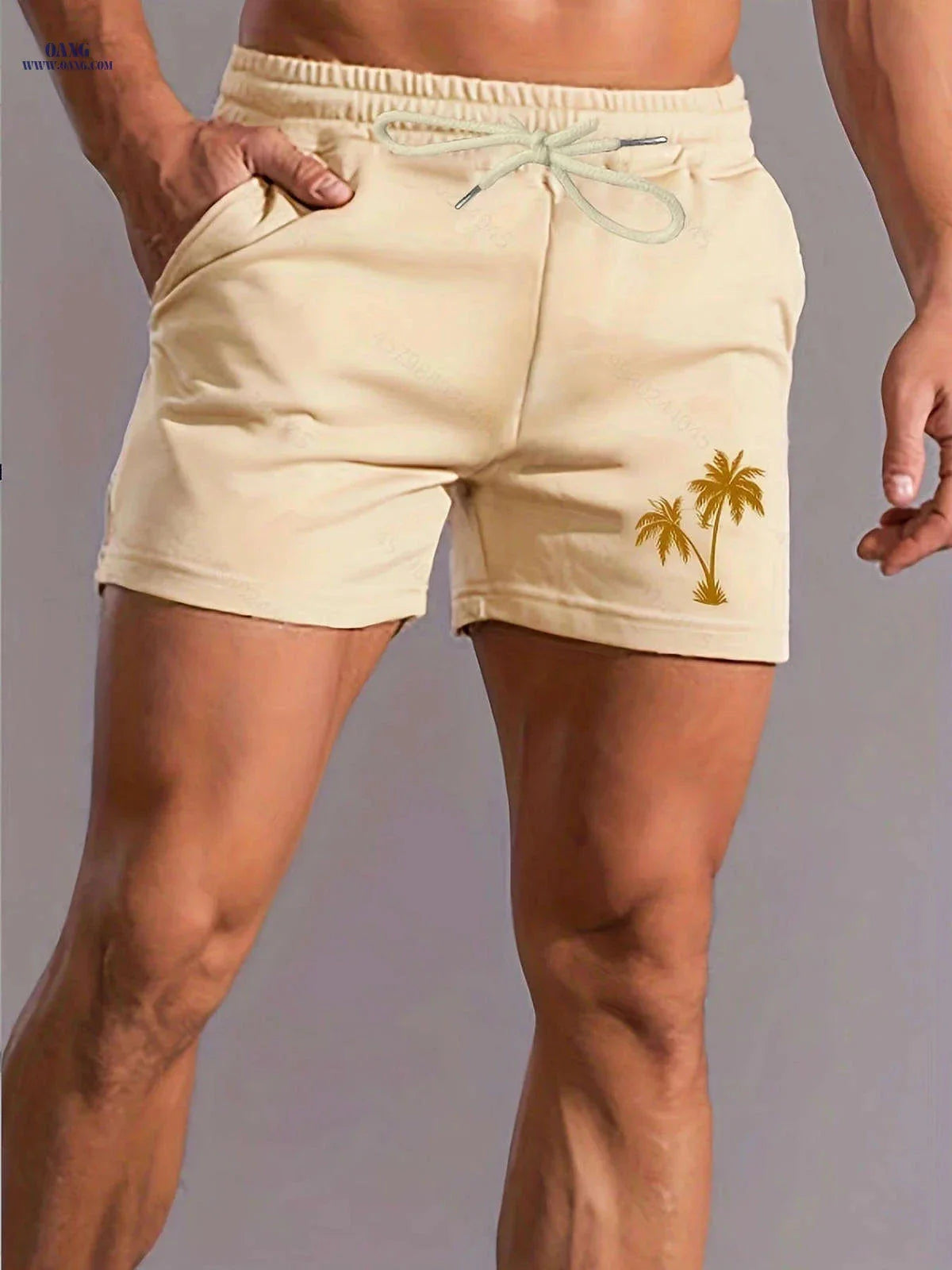 Men's Pink Palm Tree Print Shorts - Casual Summer Style with Pockets