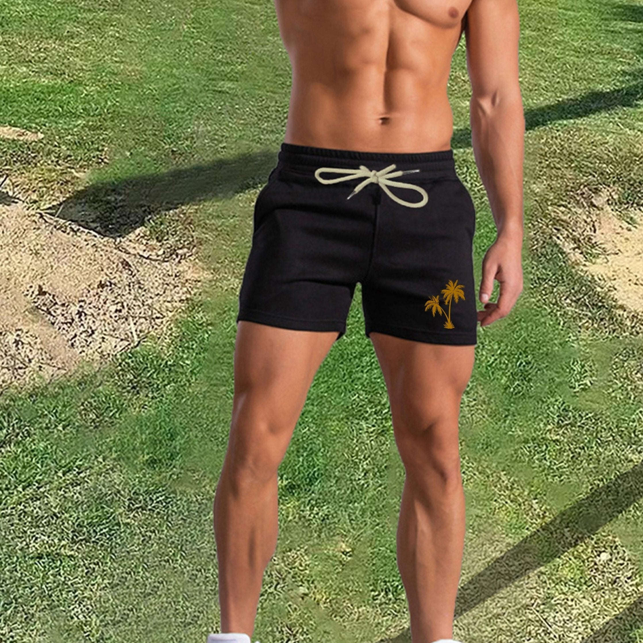 Men's Pink Palm Tree Print Shorts - Casual Summer Style with Pockets