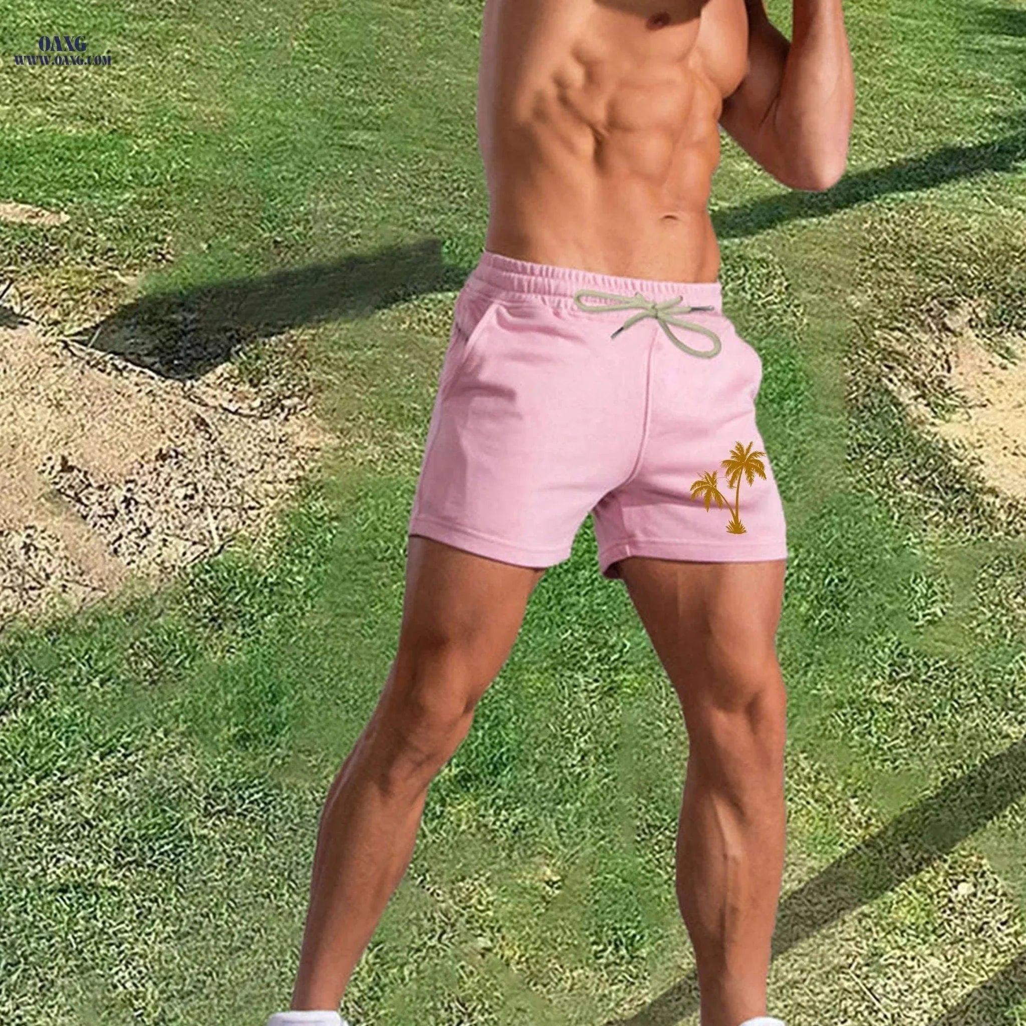 Men's Pink Palm Tree Print Shorts - Casual Summer Style with Pockets