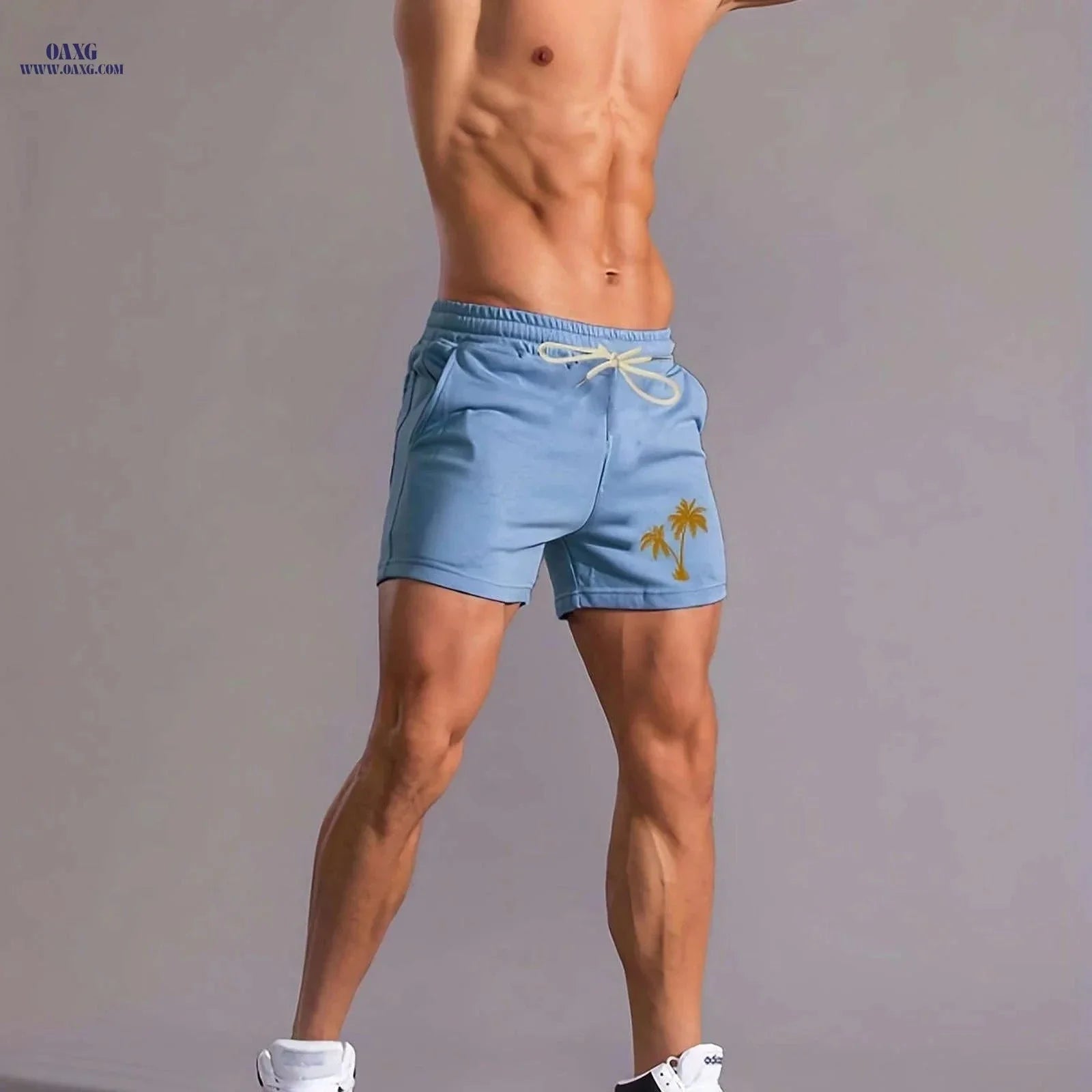 Men's Pink Palm Tree Print Shorts - Casual Summer Style with Pockets