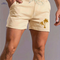 Men's Pink Palm Tree Print Shorts - Casual Summer Style with Pockets