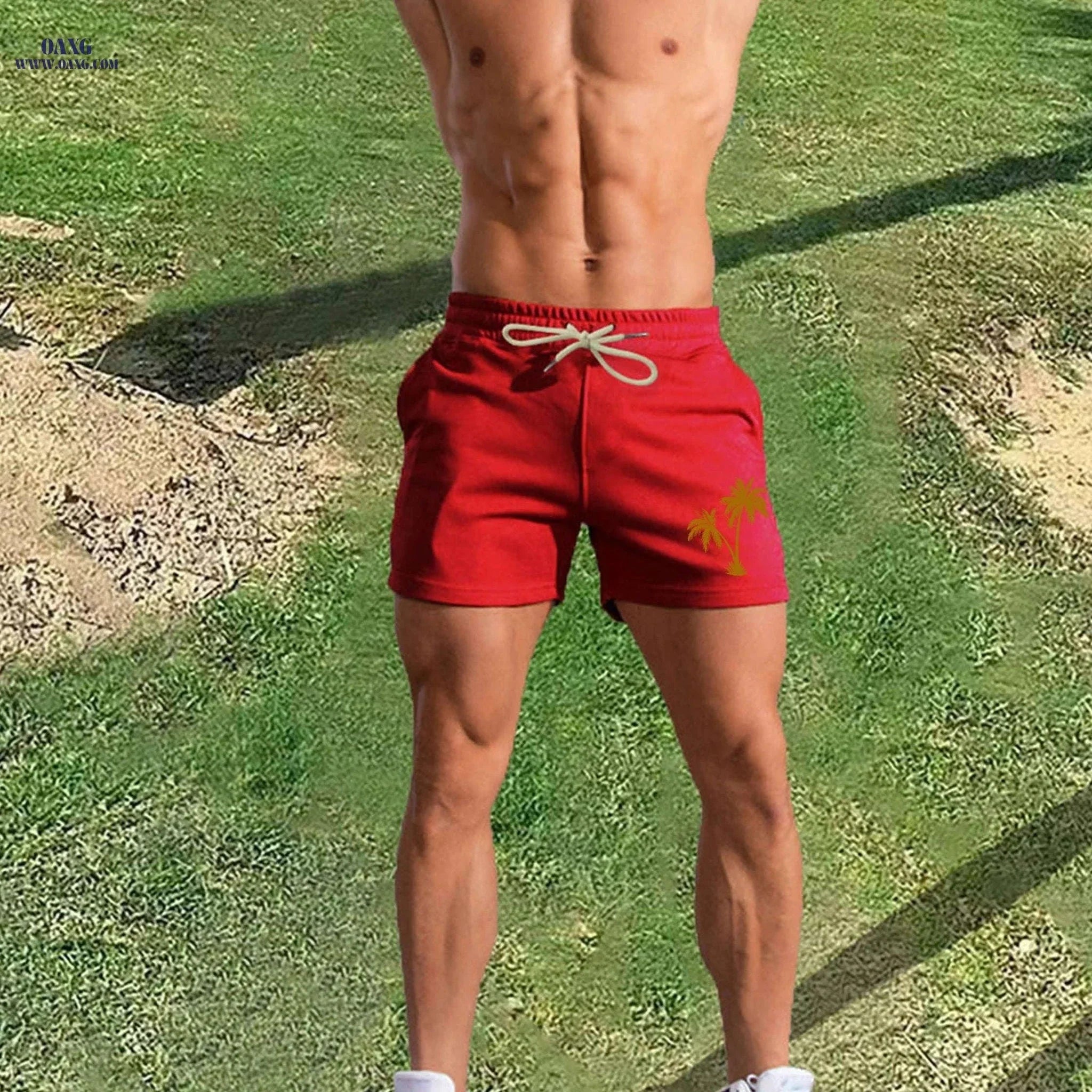 Men's Pink Palm Tree Print Shorts - Casual Summer Style with Pockets