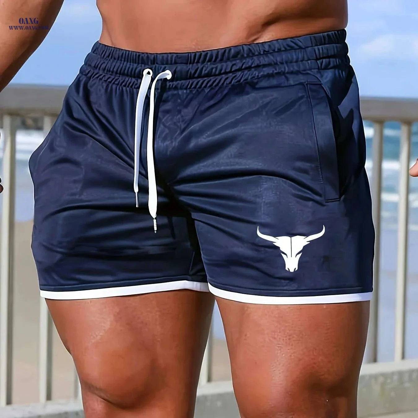Men's Quick-Dry Athletic Shorts - Breathable Mesh & Geometric Design