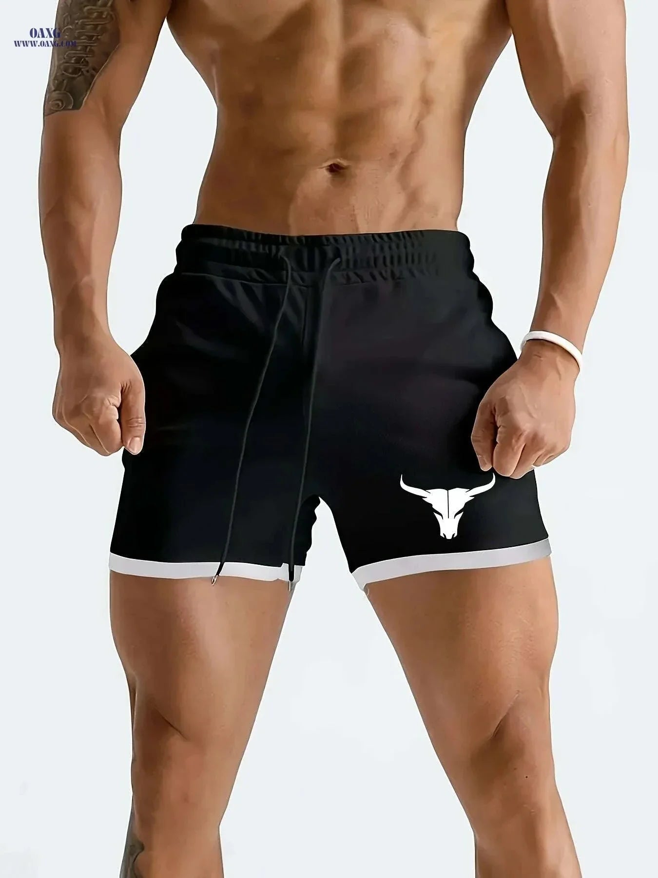 Men's Quick-Dry Athletic Shorts - Breathable Mesh & Geometric Design
