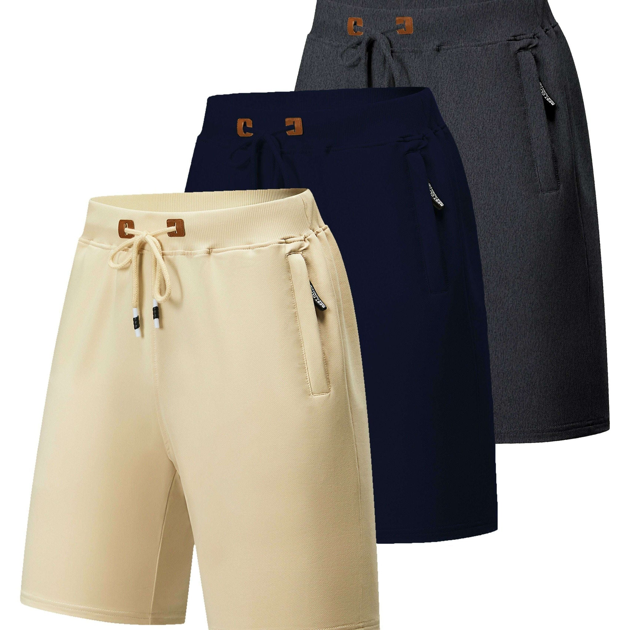 Men's Quick-Dry Casual Board Shorts - Adjustable Waist & Zipper Pockets