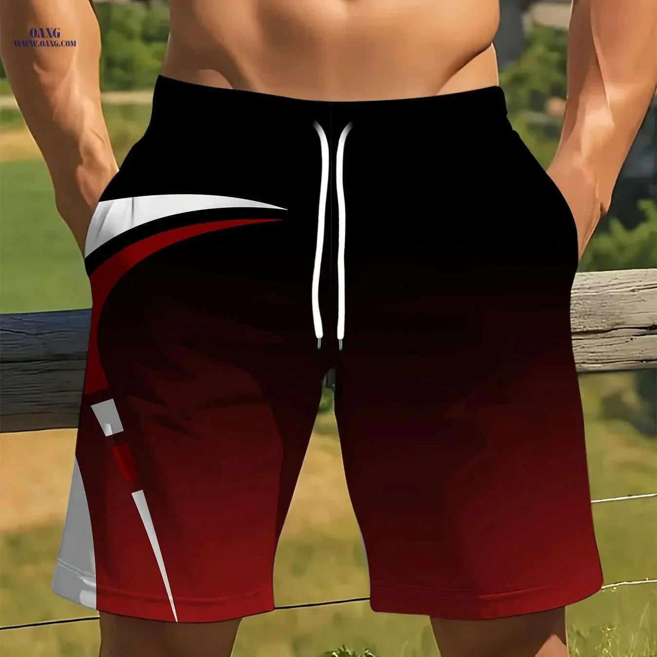 Men's Quick-Dry Summer Shorts - Beige & Black Geometric Print