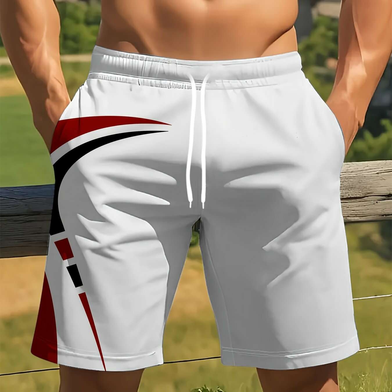 Men's Quick-Dry Summer Shorts - Beige & Black Geometric Print