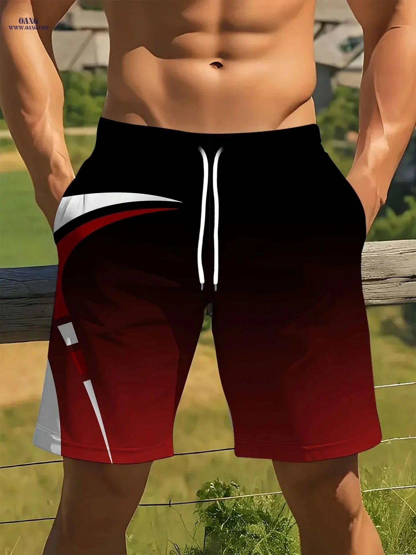 Men's Quick-Dry Summer Shorts - Beige & Black Geometric Print