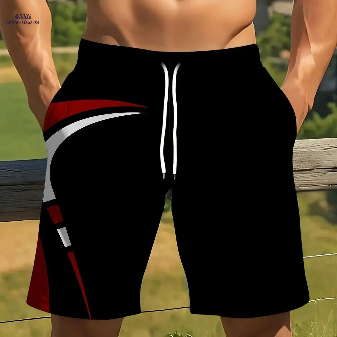 Men's Quick-Dry Summer Shorts - Beige & Black Geometric Print