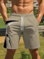 Men's Quick-Dry Summer Shorts - Beige & Black Geometric Print
