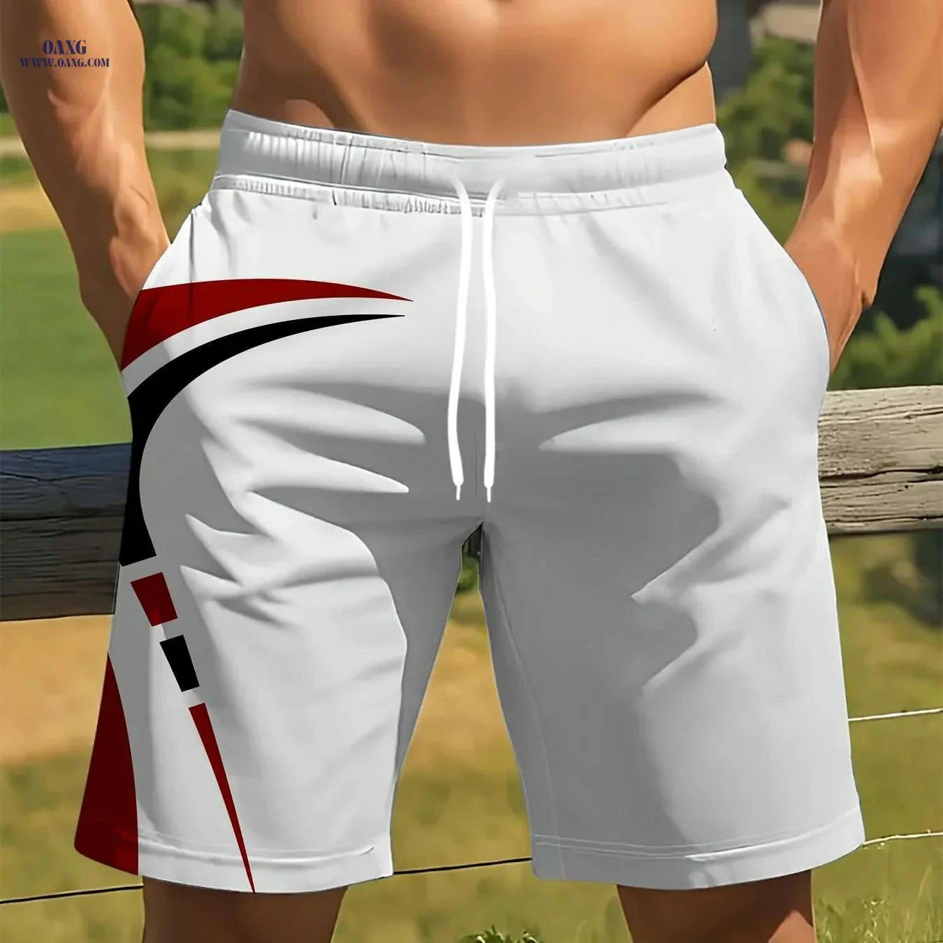 Men's Quick-Dry Summer Shorts - Beige & Black Geometric Print