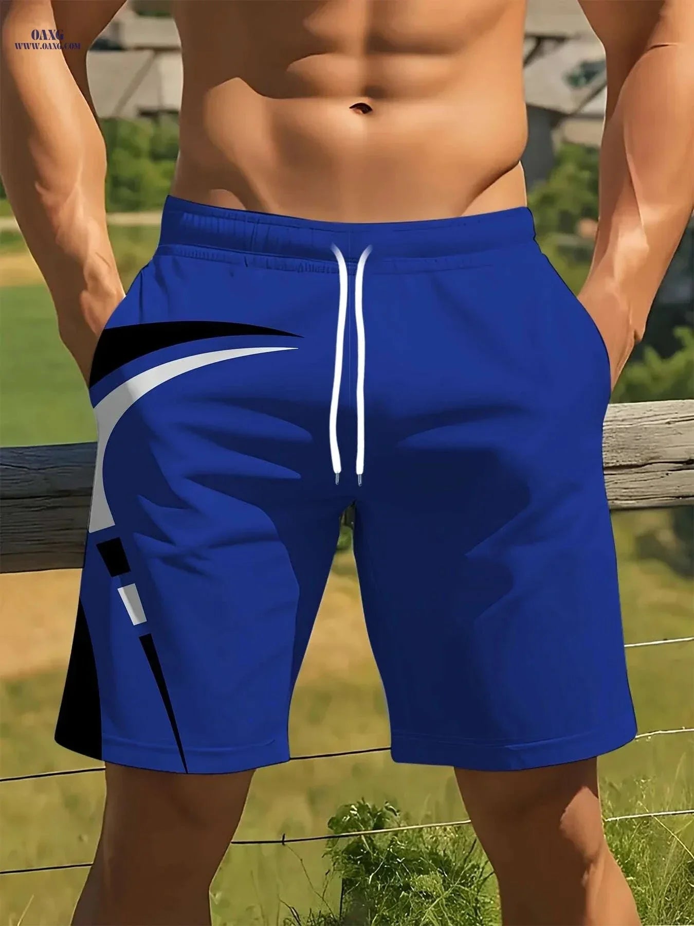 Men's Quick-Dry Summer Shorts - Beige & Black Geometric Print