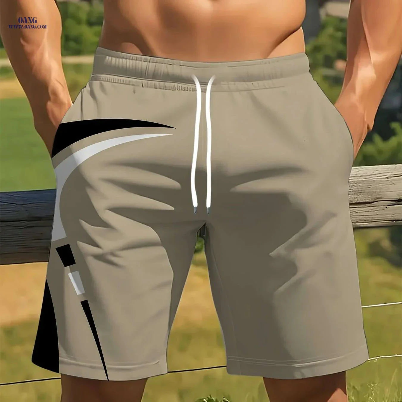 Men's Quick-Dry Summer Shorts - Beige & Black Geometric Print