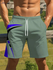 Men's Quick-Dry Summer Shorts - Beige & Black Geometric Print