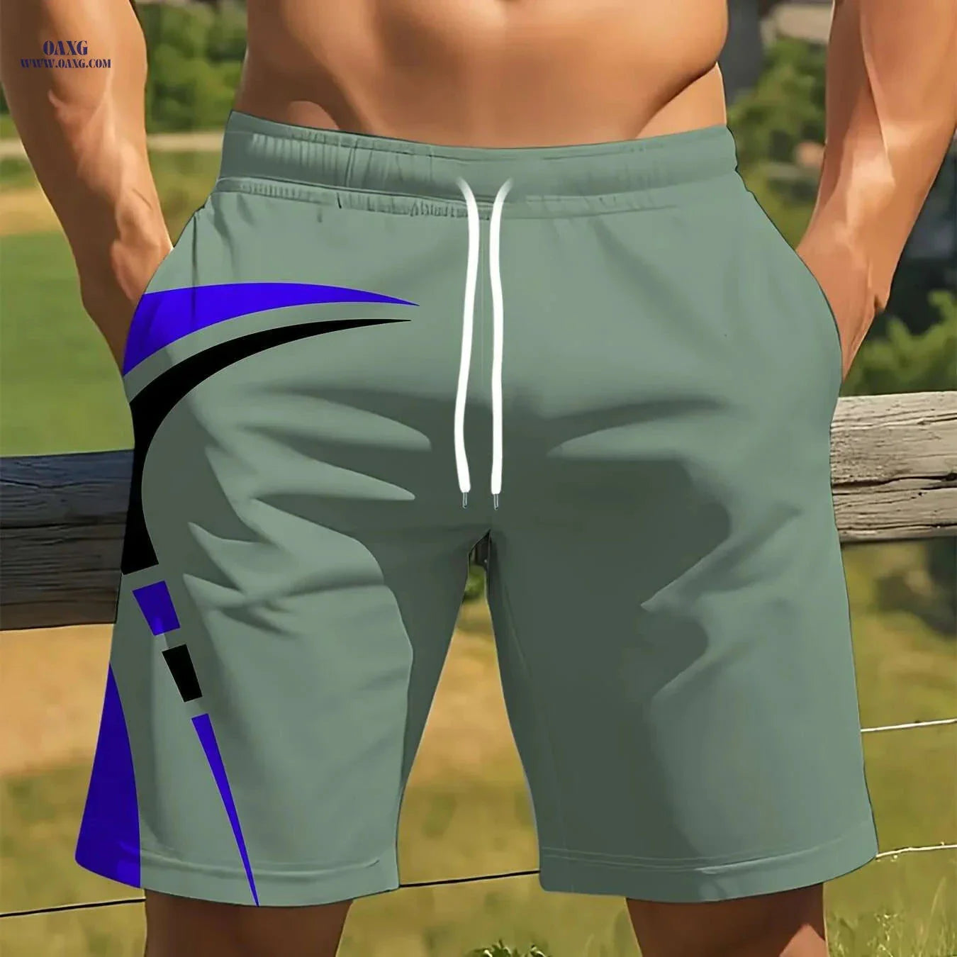 Men's Quick-Dry Summer Shorts - Beige & Black Geometric Print