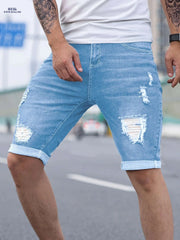 Men's Skinny Denim Shorts - Casual Solid Color with Pocket