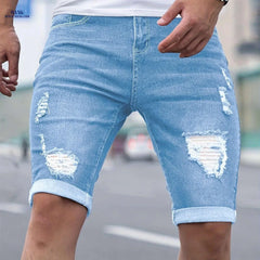Men's Skinny Denim Shorts - Casual Solid Color with Pocket