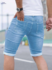 Men's Skinny Denim Shorts - Casual Solid Color with Pocket