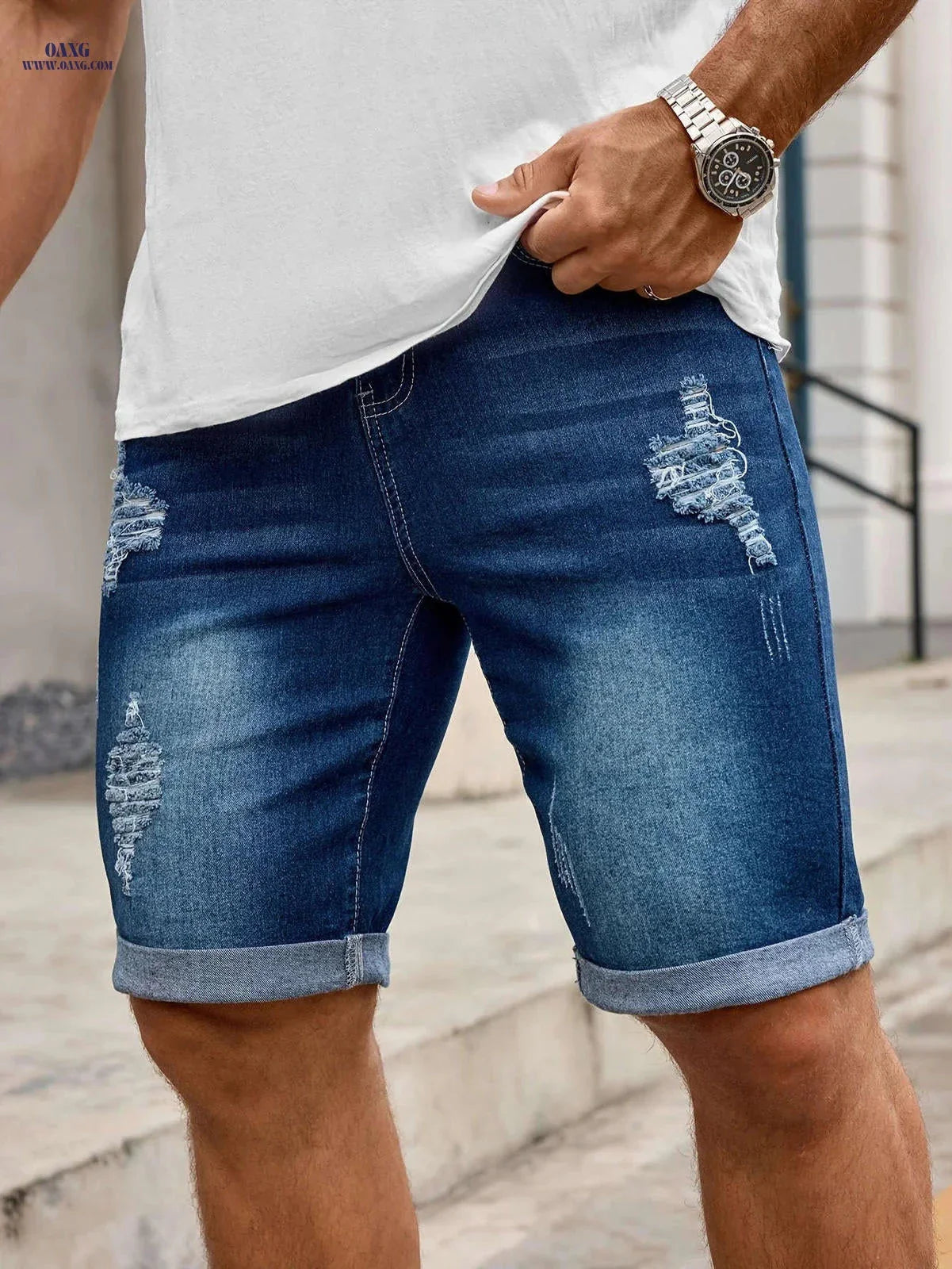 Men's Slim Fit Denim Shorts - Casual Knee High Cotton Blend