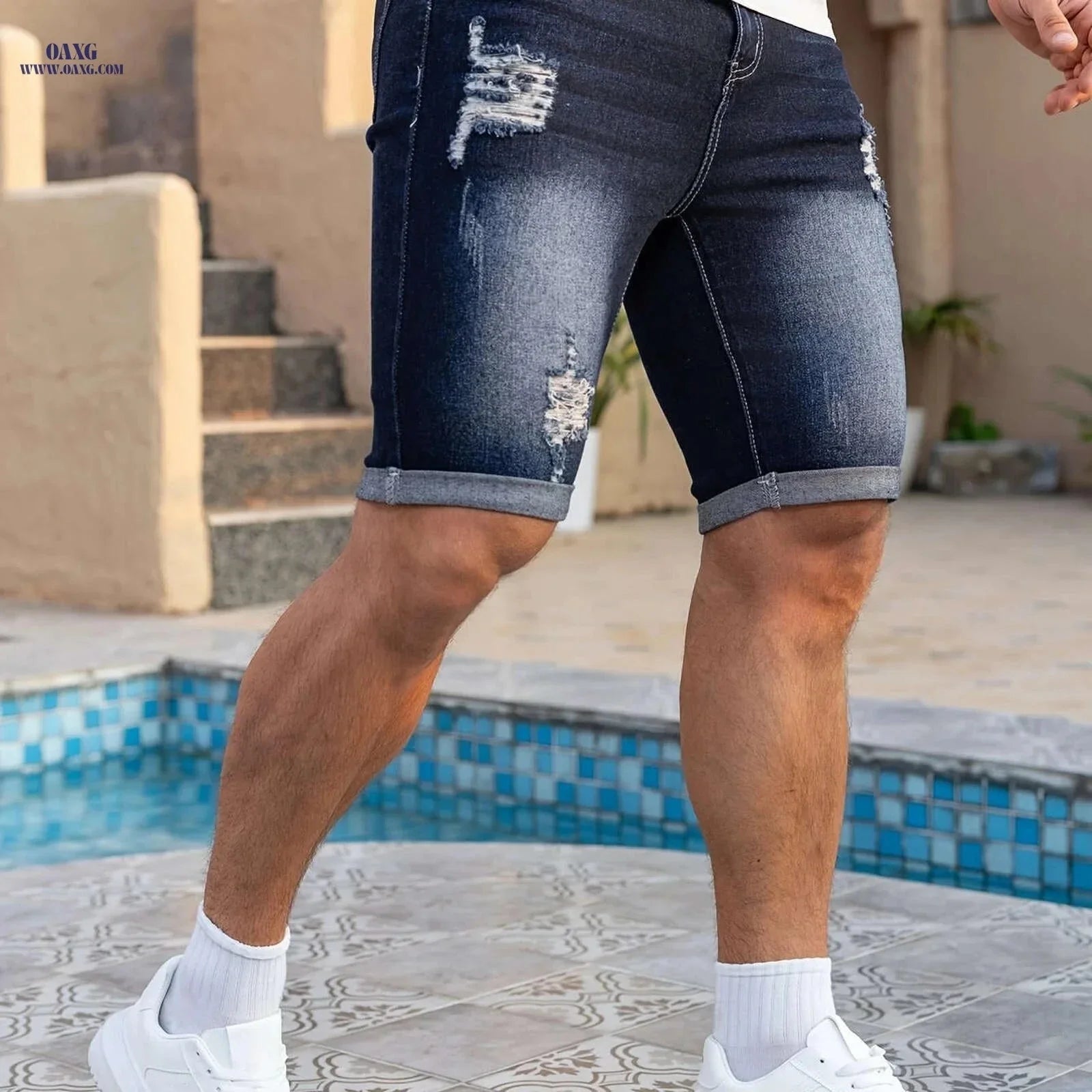 Men's Slim Fit Denim Shorts - Casual Knee High Cotton Blend