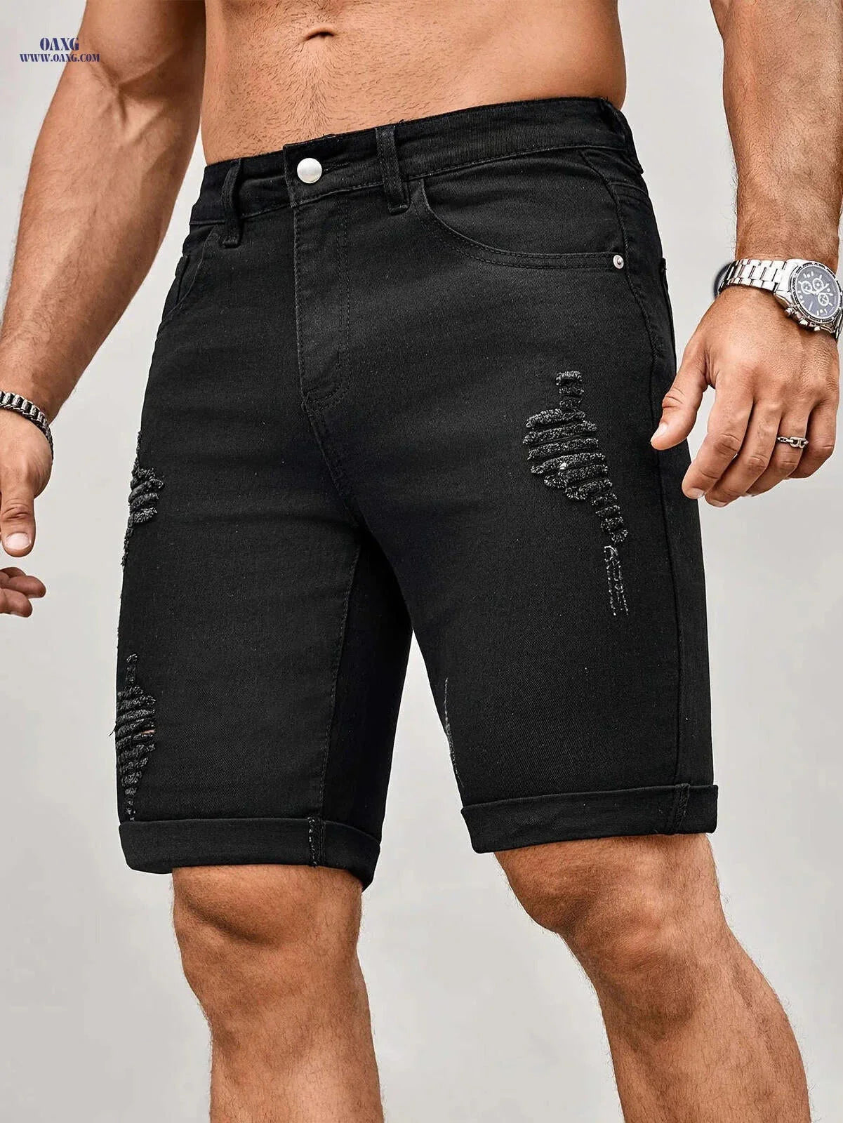 Men's Slim Fit Denim Shorts - Casual Knee High Cotton Blend