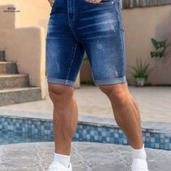 Men's Slim Fit Denim Shorts - Casual Knee High Cotton Blend
