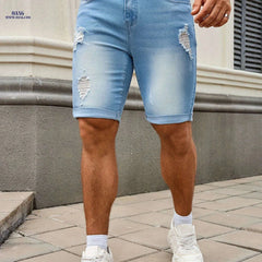 Men's Slim Fit Denim Shorts - Casual Knee High Cotton Blend