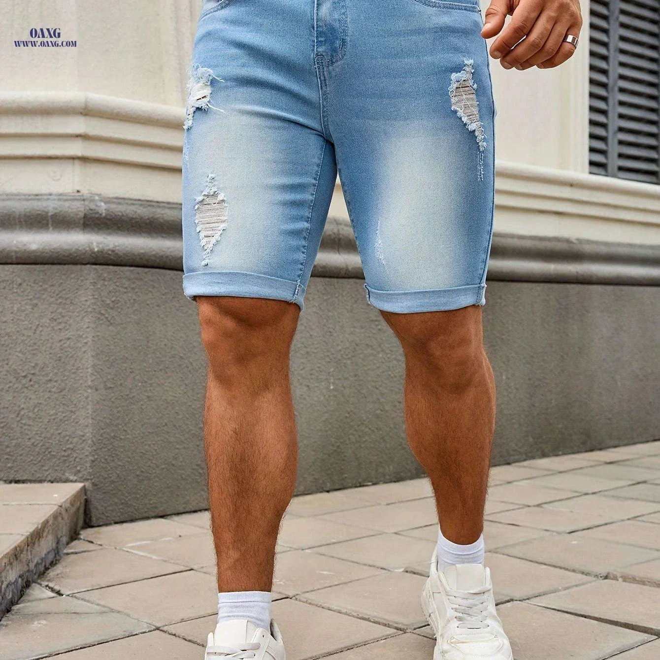 Men's Slim Fit Denim Shorts - Casual Knee High Cotton Blend