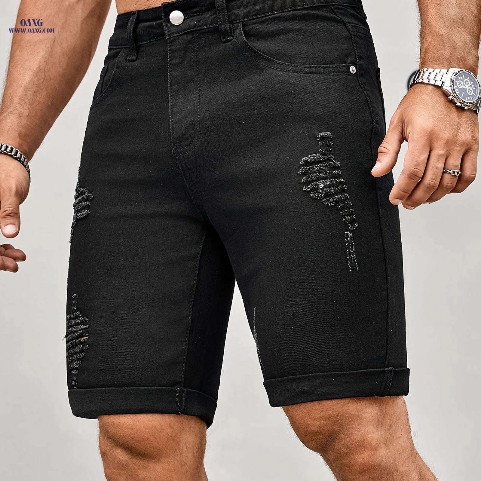 Men's Slim Fit Denim Shorts - Casual Knee High Cotton Blend